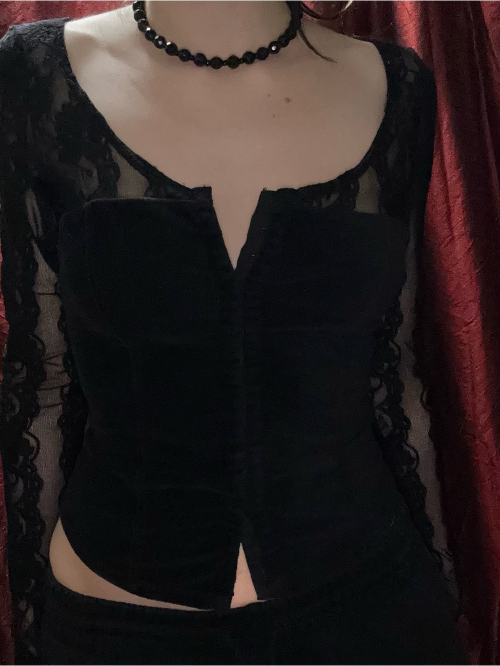 Moda International Black Lace Corset-Style Long Sleeve Top - Picture 4 of 7